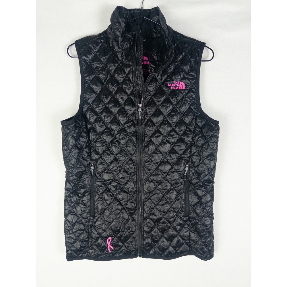 The North Face ThermoBall Quilted Puffer Vest Womens S Black Pink Ribbon Gorpcor